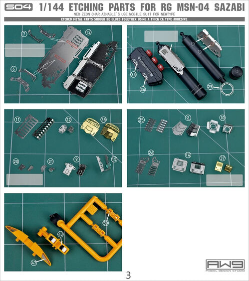 MADWORKS ETCHING PARTS -S04- RG MSN-04 SAZABI + WATER DECALS