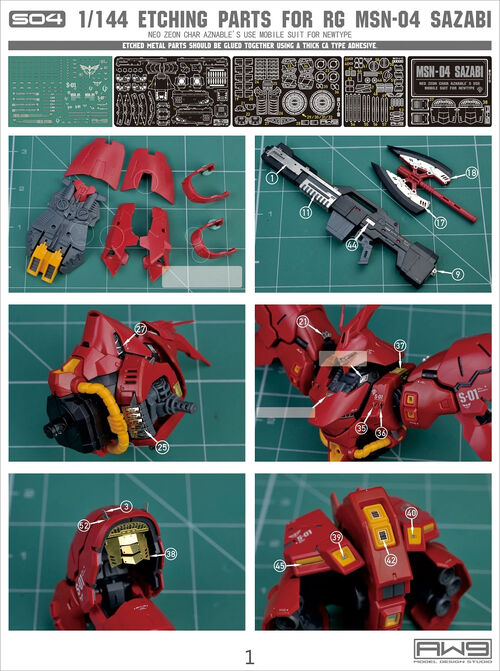 MADWORKS ETCHING PARTS -S04- RG MSN-04 SAZABI + WATER DECALS