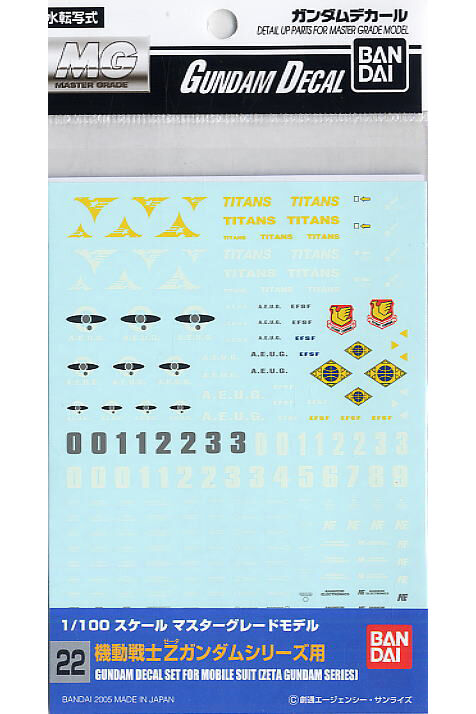 GUNDAM DECAL -022- MG SET FOR MS ZETA GUNDAM SERIES