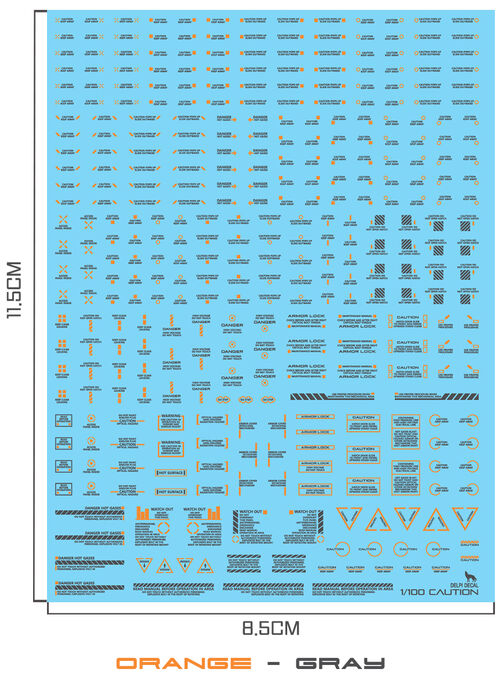 DELPI DECAL - 1/100 - MECHANICAL CAUTION WATER DECAL - GRAY + ORANGE