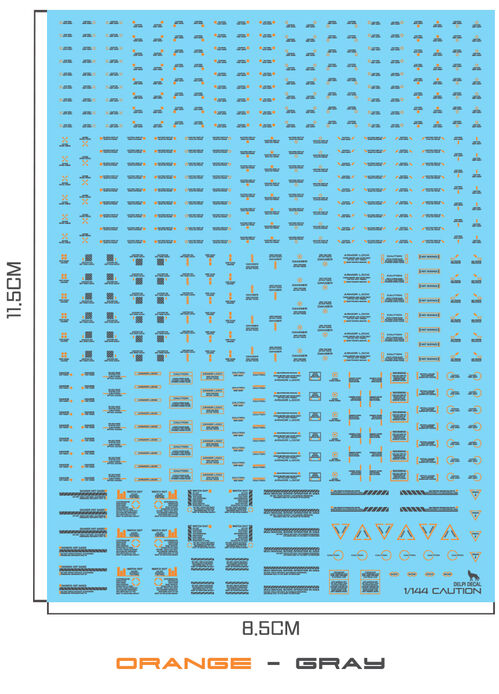 DELPI DECAL - 1/144 - MECHANICAL CAUTION WATER DECAL - GRAY + ORANGE