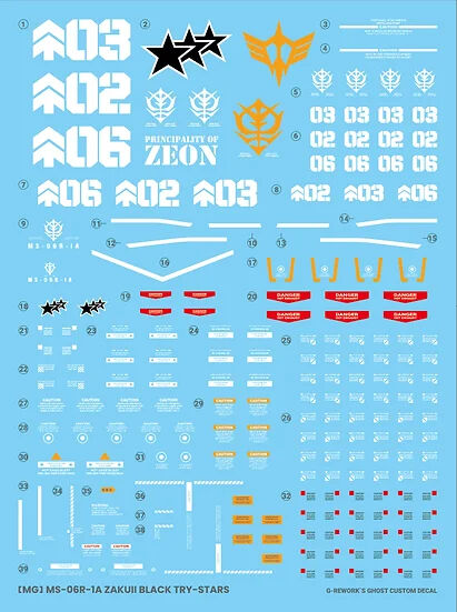 G REWORK -MG- MS-06R-1A ZAKU II -  BLACK TRY STARS