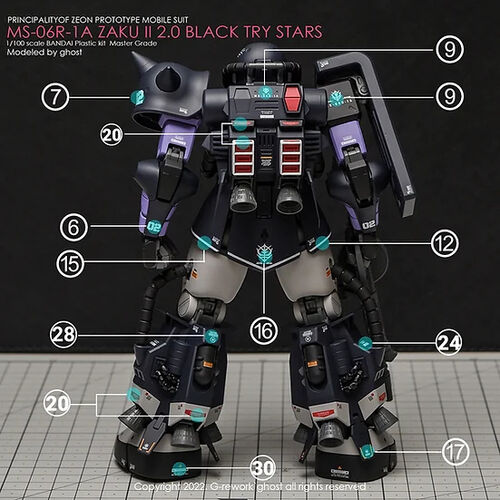 G REWORK -MG- MS-06R-1A ZAKU II -  BLACK TRY STARS